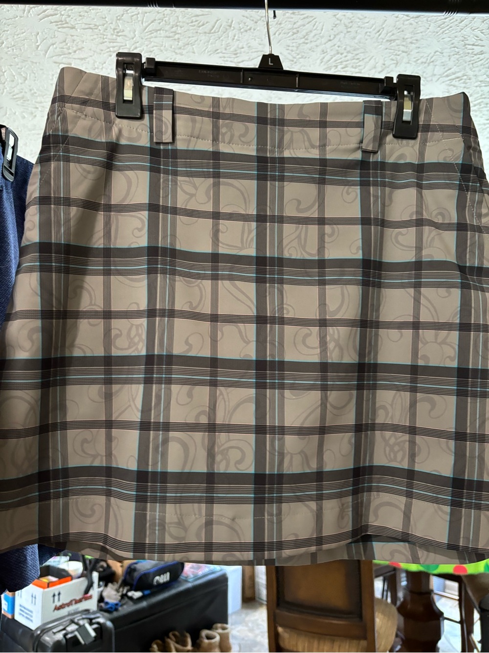 Nike Taupe Plaid Mini Skirt with Teal Stripe